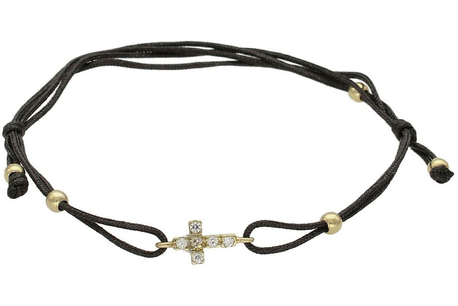 Bransoletka na czarnym sznurku 333 krzyżyk BR 4519A 333. Złota bransoletka wykonana z czarnego rzemyka oraz złota próby 333. Wyjątkowy element ozdobny w kształcie krzyżyka urzeka delikatną oraz orygi.jpg